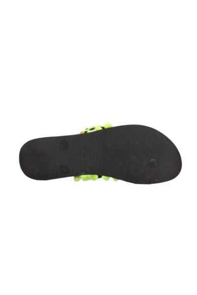 Mystique Womens Pom Pom Detail Beaded Flip Flops Green Size 10
