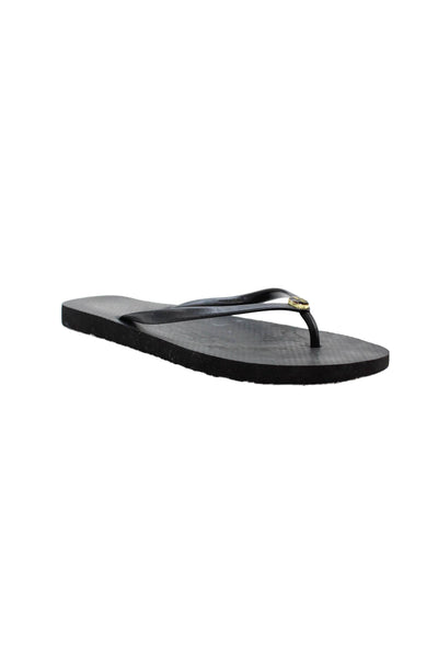 Tory Burch Womens Monogram Detail Flip Flops Black Size 10