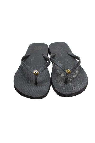 Tory Burch Womens Monogram Detail Flip Flops Black Size 10