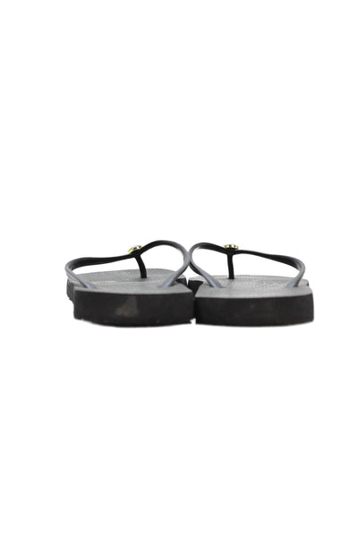 Tory Burch Womens Monogram Detail Flip Flops Black Size 10