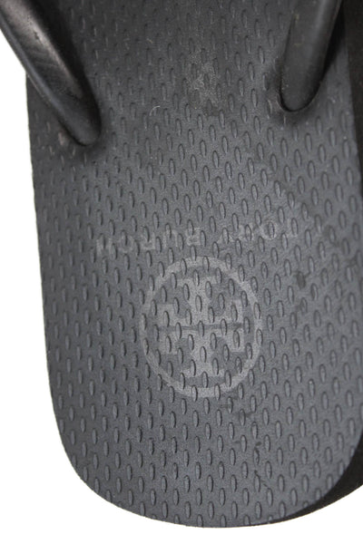 Tory Burch Womens Monogram Detail Flip Flops Black Size 10