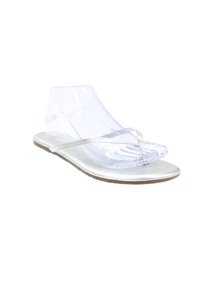 TKEES Womens Metallic Classic Thong Flip Flops Silver Size 10