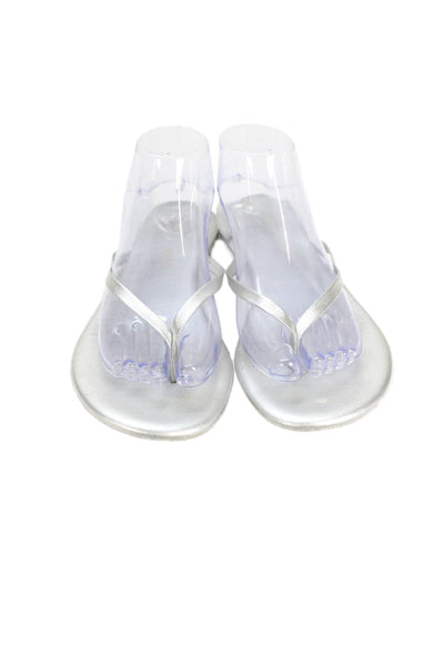 TKEES Womens Metallic Classic Thong Flip Flops Silver Size 10