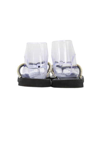 Mystique Womens Rhinestoned Pom Pom Accent Flip Flops Black Size 10