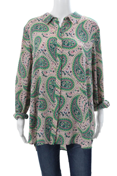 Boden Womens Silk Paisley Tunic Blouse Long Sleeve Collared Multi Plus Size M