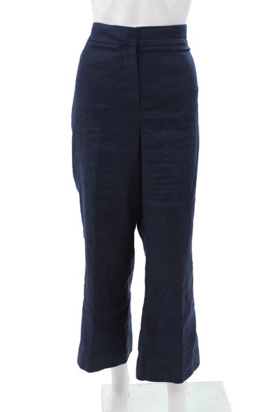 J Crew Womens Blue Linen Cropped Pants Zip Closure Plus Size 18