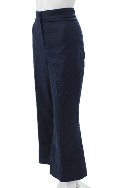 J Crew Womens Blue Linen Cropped Pants Zip Closure Plus Size 18