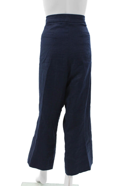J Crew Womens Blue Linen Cropped Pants Zip Closure Plus Size 18