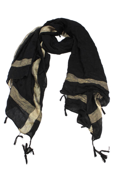 Calypso Saint Barth Womens Tassel Front Light Weight Scarf Black Gold