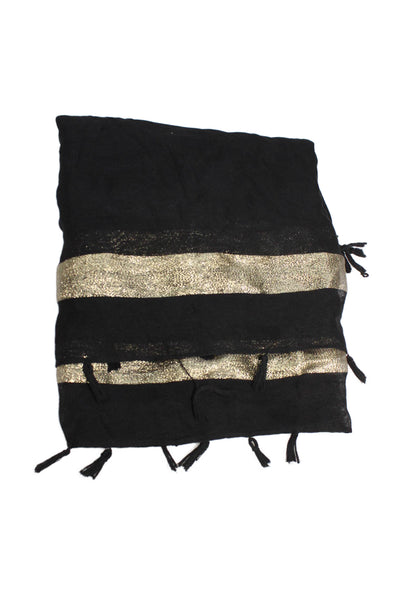 Calypso Saint Barth Womens Tassel Front Light Weight Scarf Black Gold