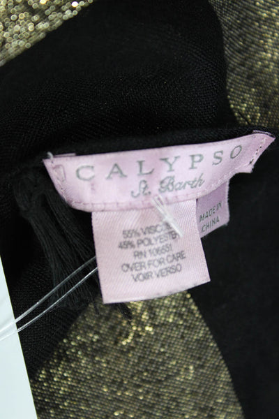 Calypso Saint Barth Womens Tassel Front Light Weight Scarf Black Gold