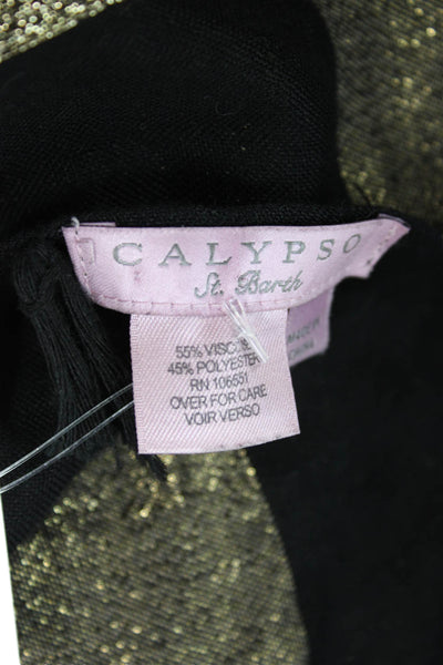 Calypso Saint Barth Womens Tassel Front Light Weight Scarf Black Gold