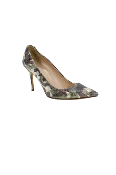 J Crew Womens Camouflage Print Pointed Toe Pumps Green Gold Size 7.5