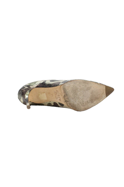 J Crew Womens Camouflage Print Pointed Toe Pumps Green Gold Size 7.5