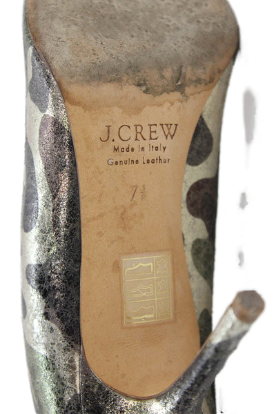 J Crew Womens Camouflage Print Pointed Toe Pumps Green Gold Size 7.5