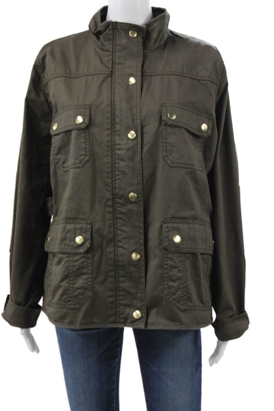 J Crew Women Military Jacket Green Cotton Button Long Sleeve Size 2XL
