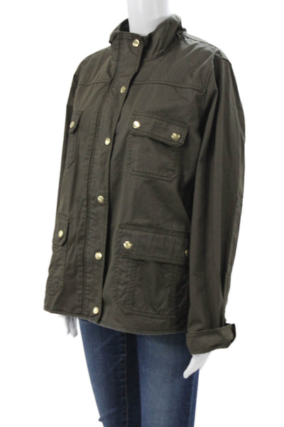 J Crew Women Military Jacket Green Cotton Button Long Sleeve Size 2XL