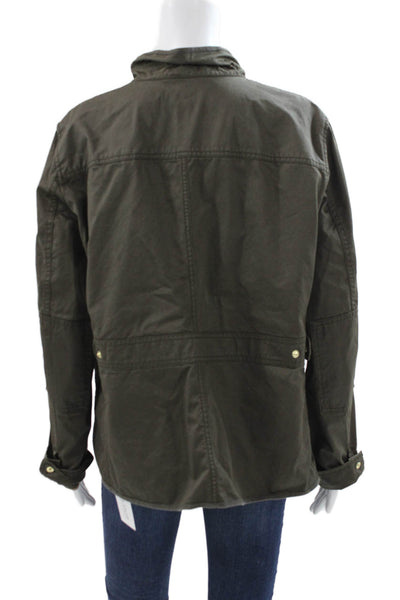 J Crew Women Military Jacket Green Cotton Button Long Sleeve Size 2XL