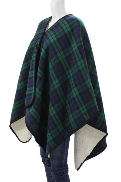 Lands End Womens Plaid Acrylic Poncho Button Sleeveless Size One Size
