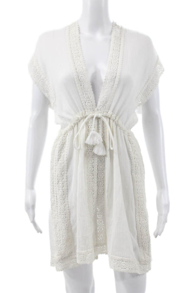 Melissa Odabash Womens White Cotton V Neck Short Sleeve Dress Cover Up Size M