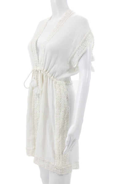 Melissa Odabash Womens White Cotton V Neck Short Sleeve Dress Cover Up Size M