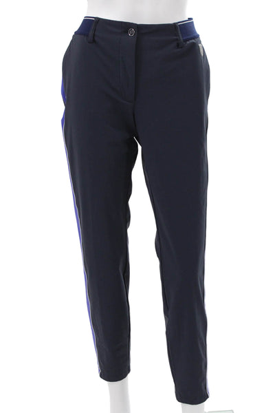Chervo Women Ankle Pants Blue Polyester Button Closure Size 46