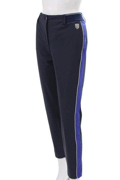 Chervo Women Ankle Pants Blue Polyester Button Closure Size 46