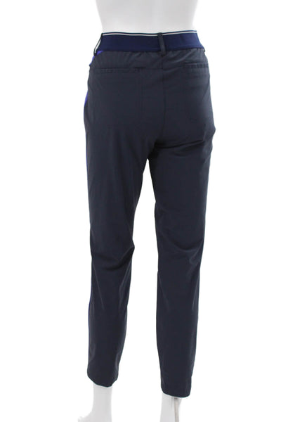 Chervo Women Ankle Pants Blue Polyester Button Closure Size 46