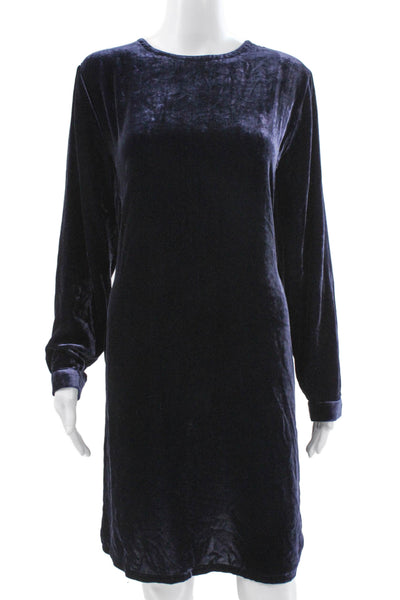 Eileen Fisher Womens Shift Dress Blue Long Sleeve Round Neck Button Size S