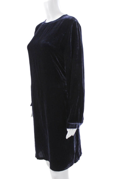Eileen Fisher Womens Shift Dress Blue Long Sleeve Round Neck Button Size S