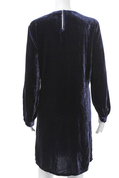 Eileen Fisher Womens Shift Dress Blue Long Sleeve Round Neck Button Size S