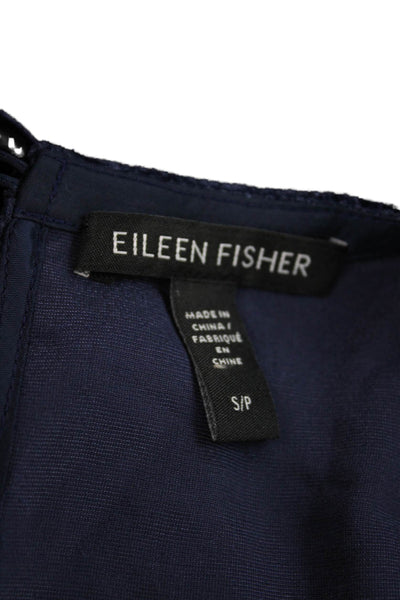 Eileen Fisher Womens Shift Dress Blue Long Sleeve Round Neck Button Size S