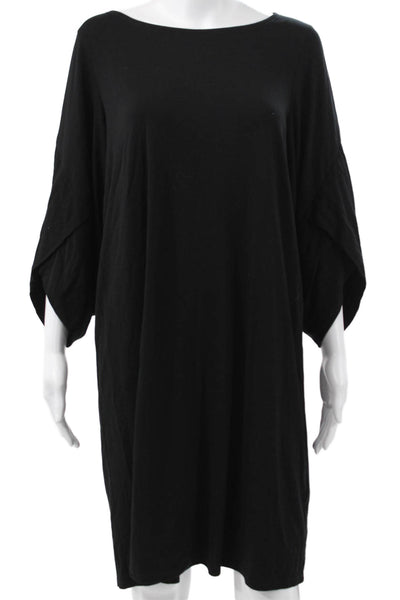Eileen Fisher Womens T-Shirt Dress Black Tencel Lyocell 3/4 Sleeve Size S
