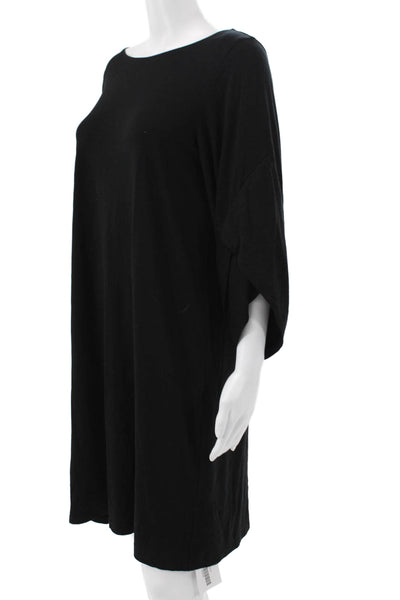Eileen Fisher Womens T-Shirt Dress Black Tencel Lyocell 3/4 Sleeve Size S