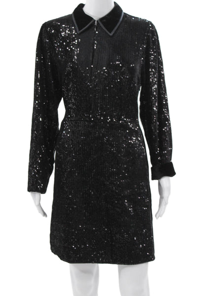 Me + Em Women Shift Dress Black Collared Long Sleeve Knee Length Size 10