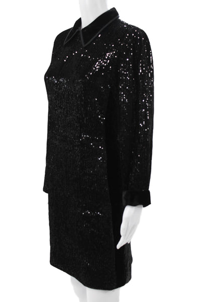 Me + Em Women Shift Dress Black Collared Long Sleeve Knee Length Size 10