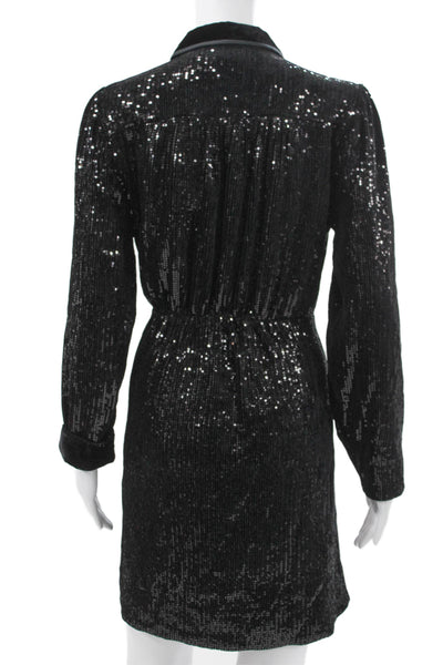 Me + Em Women Shift Dress Black Collared Long Sleeve Knee Length Size 10