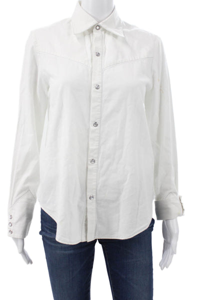 Meme Chose Womens Collared White Cotton Long Sleeve Button-Up Western Size 1