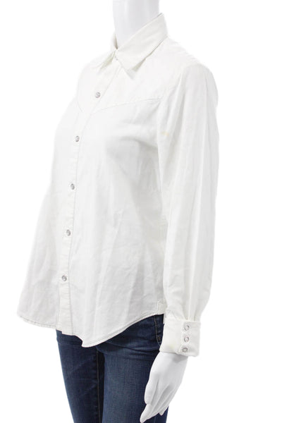 Meme Chose Womens Collared White Cotton Long Sleeve Button-Up Western Size 1