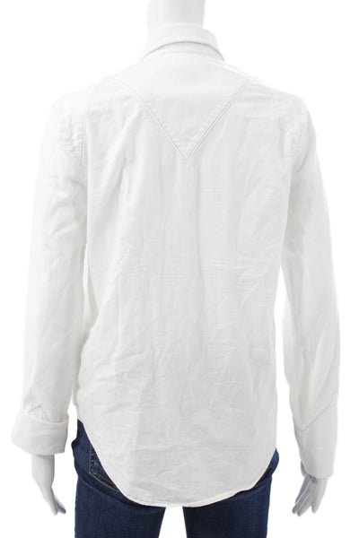 Meme Chose Womens Collared White Cotton Long Sleeve Button-Up Western Size 1