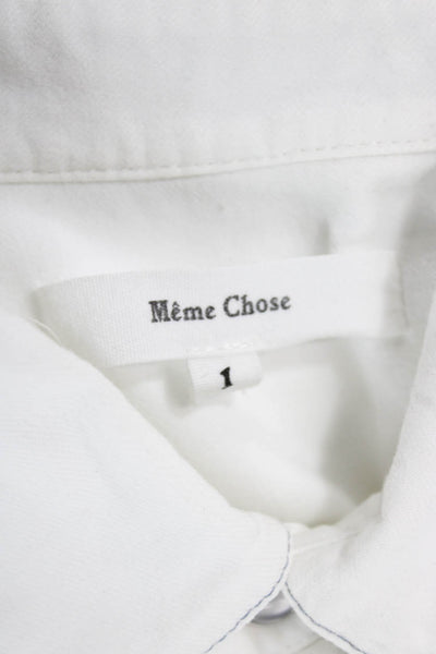 Meme Chose Womens Collared White Cotton Long Sleeve Button-Up Western Size 1