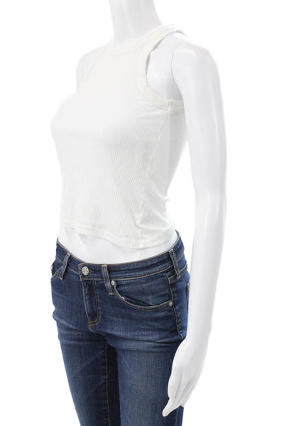 Wesley Women White Tencel Cropped Tank High Neck Sleeveless Size S