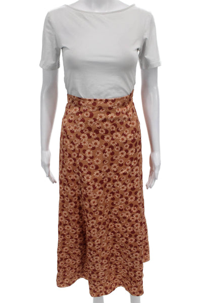 Sandro Womens Wrap Floral Long Skirt Brown Zip Size 0