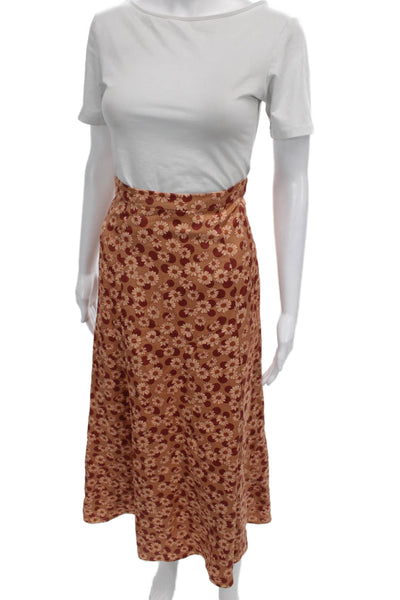Sandro Womens Wrap Floral Long Skirt Brown Zip Size 0