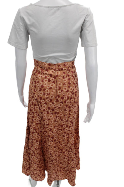 Sandro Womens Wrap Floral Long Skirt Brown Zip Size 0