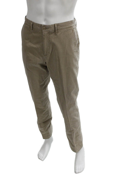 J Crew Mens Chino Pants Beige Button 97% Cotton Size 32