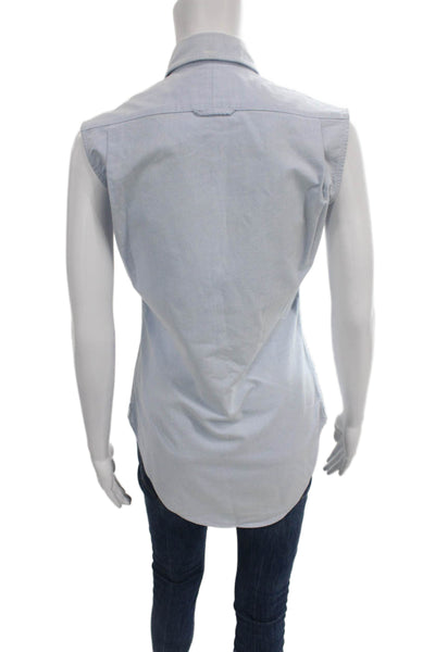 Thom Browne Womens Sleeveless Collared Button Up Cotton Top Blue Basic Size 1