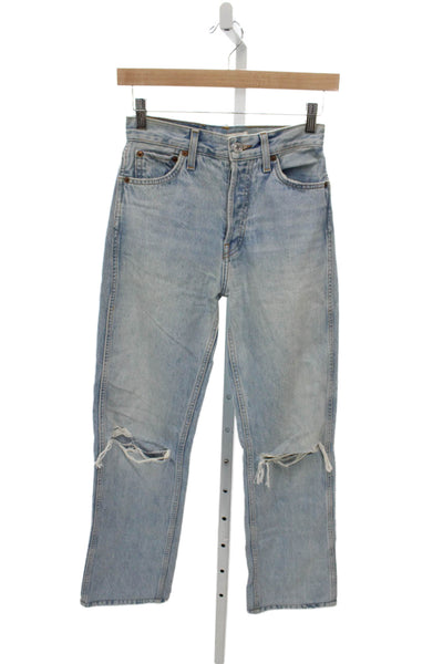 Re/Done Women Straight Jeans Blue 100% Cotton Mid Rise Button Inseam 29 Size 24