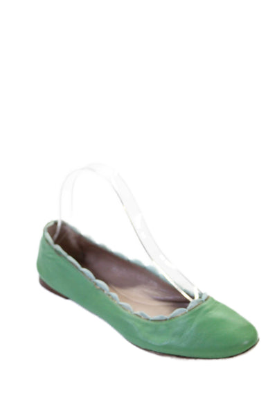Chloe Womens Leather Scalloped Edge Flats Green Size 8