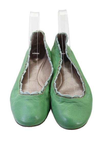 Chloe Womens Leather Scalloped Edge Flats Green Size 8